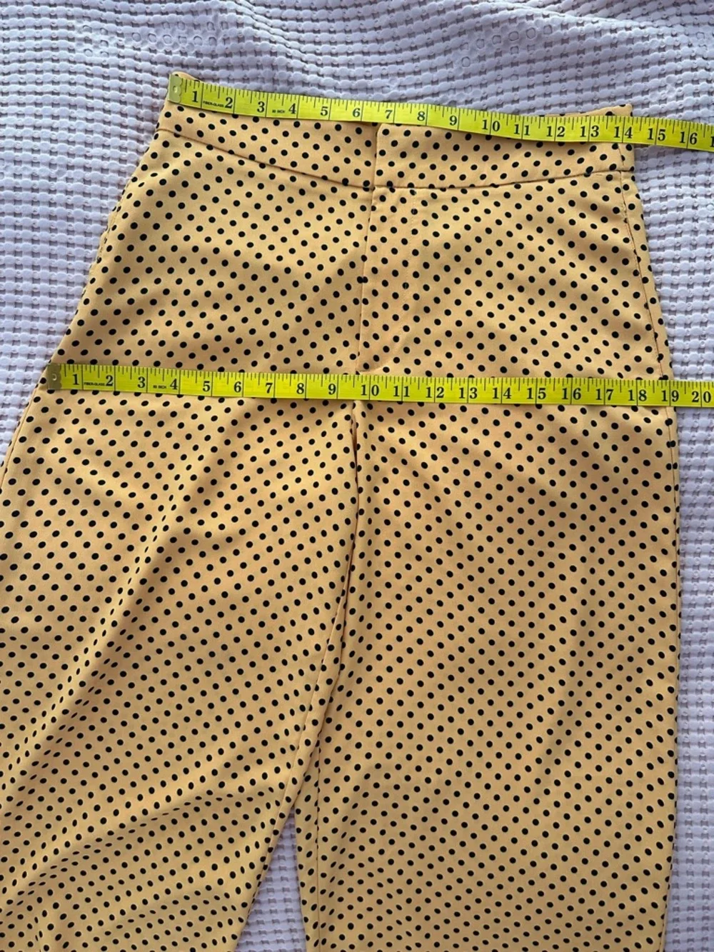 Zara TRF Mustard Yellow Polka Dot Wide Leg High Waist Pants - Picture 9 of 9